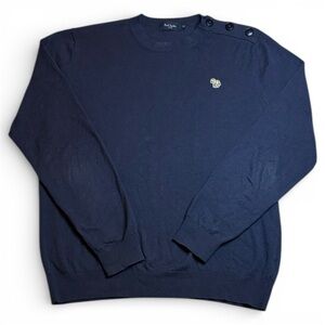 Paul Smith Navy Crewneck Sweater with Shoulder Buttons Embroidered Zebra Patch L